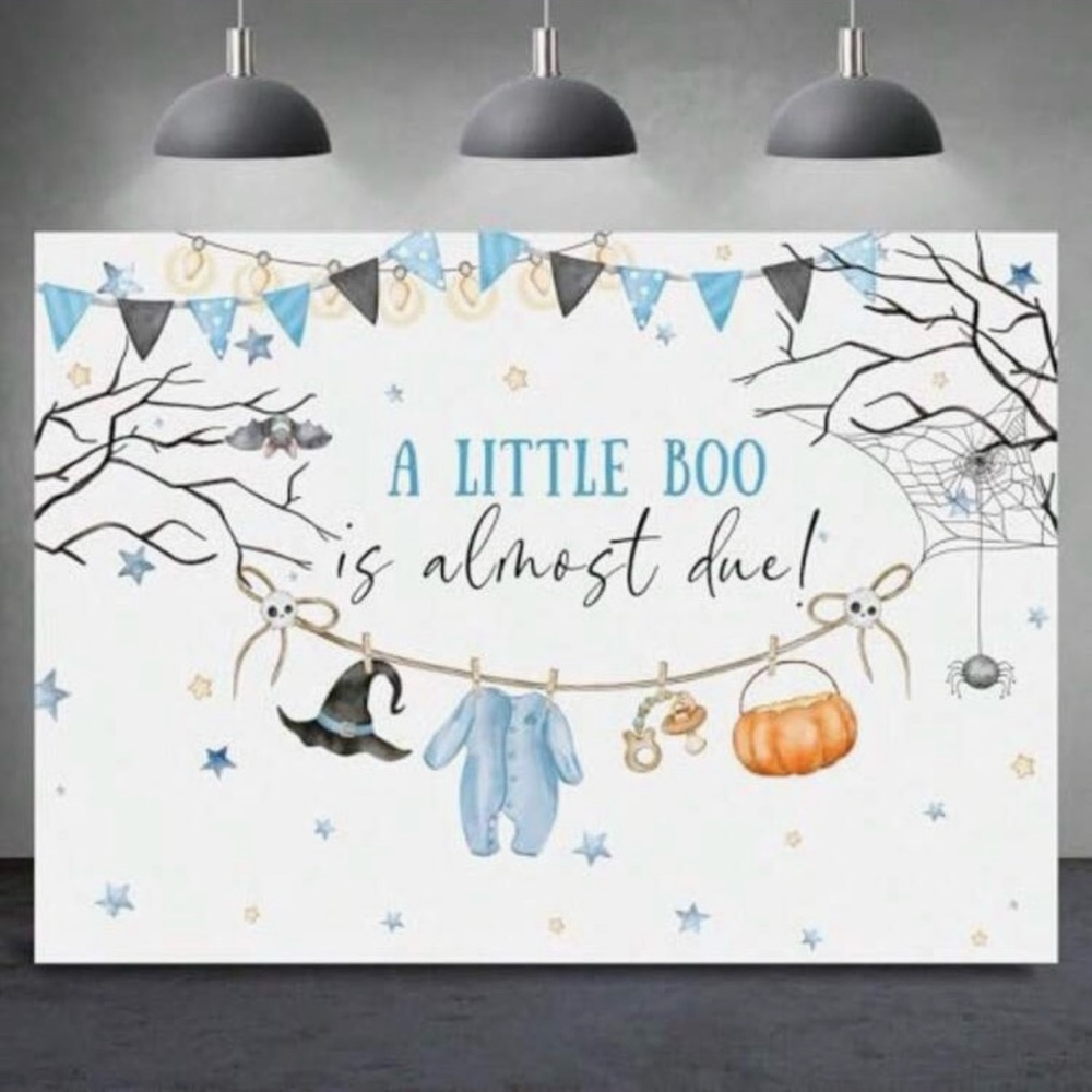 Halloween Baby Shower Backdrop - Blue and Black
